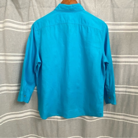 LAUREN RALPH LAUREN / Linen Button Front 3/4 Roll Tab Sleeve Blouse Size PL - Picture 3 of 9